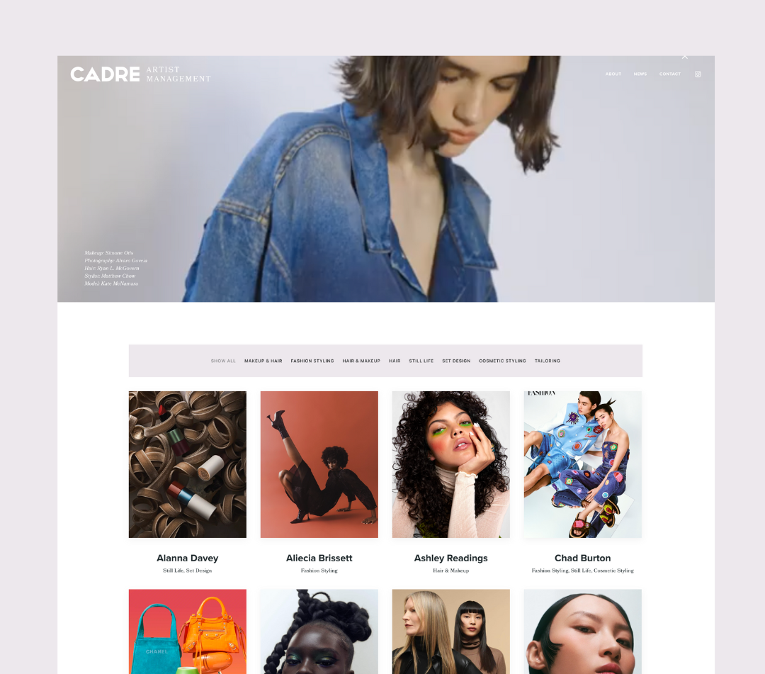 cadream_homepagescreenshot_preview Screenshot of Cadre Artist Management website